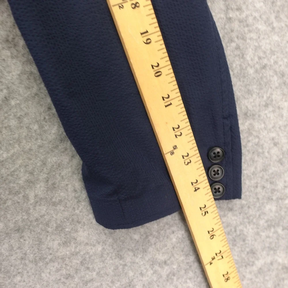 Uniqlo Seersucker Sport Coat Men LARGE 44R SLIM Navy Jacket Summer Unlined Light